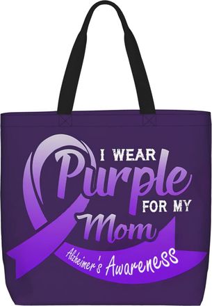 Generic Women Handbag Wear Purple For My Mom AlzheimerS Awareness Ladies Shopping Shoulder Bag Reusable Girls Beach Travel Bags, For Gym, Birthday, School, Da
