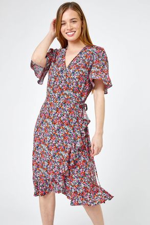 Roman Ditsy Floral Frill Wrap Dress