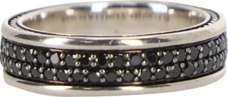 David Yurman Streamline Two-Row Band Ring with Black Diamonds in Silver Metal
