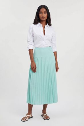 Karen Millen Womens Satin Tux Tailored Pleated Skirt - Pale Blue - Size 12 UK