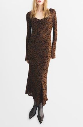 Mango Valeria Print Long Sleeve Maxi Dress in Brown/Black Leopard at Nordstrom Rack, Size 4