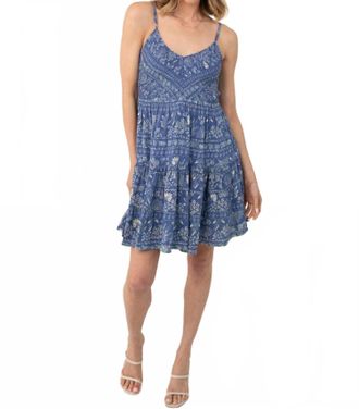 Angie V Neck Smocked Bodice Printed Dress In Blue
