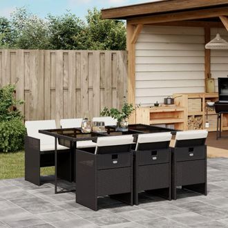 vidaXL Vidaxl - Set De Comedor De Jard&iacute;n 7 Pzas Y Cojines Rat&aacute;n Sint&eacute;tico Negro