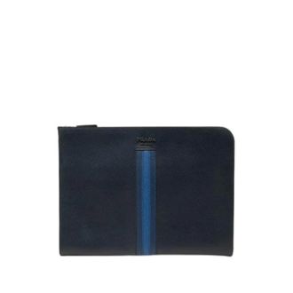 Prada Pre-owned Clutches, female, Blue, Size: ONE SIZE Pre-owned Saffiano Zip Around Clutch