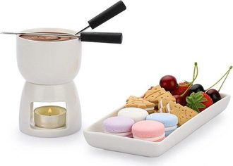 OEM Juego De Calentador De Mantequilla De Cer&aacute;mica De 150 Ml: Plato Rectangular, Mini Olla Para Fondue, 2 Tenedores