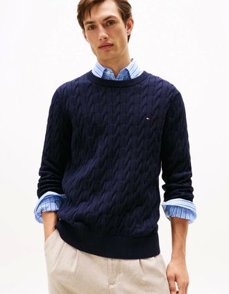 Tommy Hilfiger Mens Tommy Hilfiger Classic Cable Mens Crew Jumper - Desert Sky - Blue/Black - Size: 38