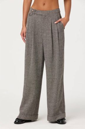 Astr Lanie Relaxed Tweed Trousers In Grey Plaid