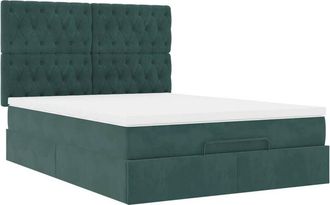 vidaXL Estructura De Cama Otomana Con Colchones Verde Oscuro 140x200cm Vidaxl