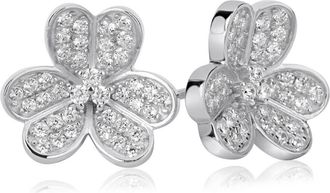 Suzy Levian Sterling Silver CZ 3-Petal Flower Stud Earrings in White at Nordstrom Rack