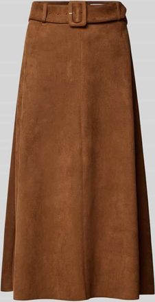 More & More More & More Midirock in Leder-Optik mit Gürtel in Dunkelbraun, Größe 34