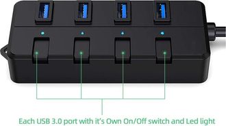 OEM Concentrador Usb Con Interruptor De Encendido Led Independiente, Soluci&oacute;n Para Dispositivos De Alta Potencia Con Alimentaci&oacute;n Tipo-c, Transferencia De
