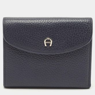 Aigner Dark Blue Leather Logo Trifold Wallet