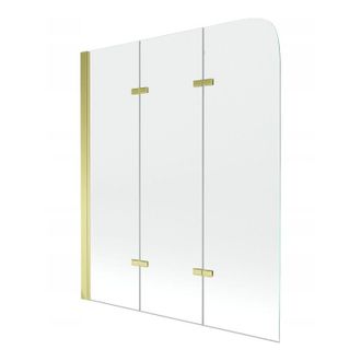 Desconocido Mampara De Ba&ntilde;era 3 Hojas Vidrio Transparente, 120x140 Cm, Perfil Dorado