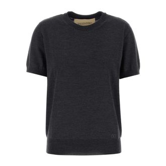 Valentino Garavani Round-neck Knitwear, female, Gray, Size: XL Tops