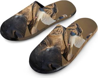 Generic Cape Buffalo with Dovebird Mens Cozy House Slippers Winter Warm Shoes with Anti-Slip Sole for Travel Indoor Outdoor