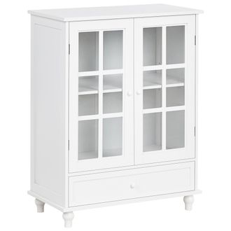 Beliani Beliani - Vitrina Mediterr&aacute;nea Sal&oacute;n Dormitorio Aparador 2 Puertas Con Caj&oacute;n Tablero Mdf Blanco Carlet