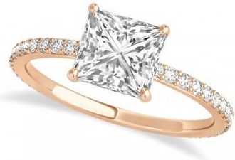 Allurez Princess Lab Grown Diamond Hidden Halo Engagement Ring 18k Rose Gold (0.89ct)