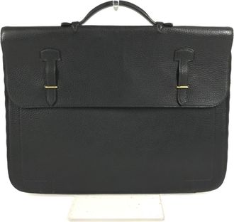 Herm&egrave;s Black Leather Handbag Tote Bag (Pre-Owned)