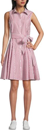 Lands End Poplin Button Front Dress with Godets in Compass Red/white Stripe at Nordstrom, Size X-Large P