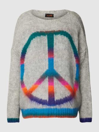 Miss Goodlife Strickpullover mit Motiv Modell RAINBOW PEACE in Hellgrau, Größe L