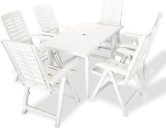 vidaXL Juego De Comedor De Jard&iacute;n 7 Piezas Pl&aacute;stico Blanco Vidaxl