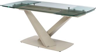 Vente-Unique Mesa de comedor extensible para 6 a 10 personas en vidrio templado y metal - Transparente y beige - MALATA de Maison Céphy