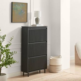 Furniturebox Penrose Black Wood Shoe Storage Cabinet