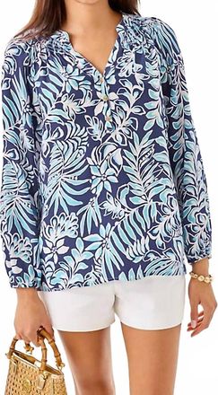 Lilly Pulitzer Elsa Summertime Shorelines Silk Top In Sapphire Pool