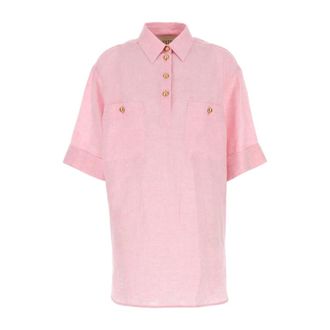 Valentino Garavani Polo Shirts, female, Pink, Size: L Short-sleeves Linen Blouse