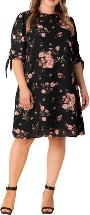 Kiyonna Manhattan Shift Dress in Midnight Pink Poppies at Nordstrom, Size 1X
