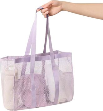Generic Foldable Mesh Bag Lightweight Oversized Hollow Out Shoulder Bag for Holiday Pool Travel Office (Light Purple)