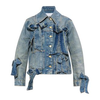 Ganni Denim Jackets, female, Blue, Size: XS Denim Jacket with Bows