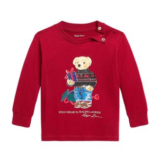 Ralph Lauren Bear Cotton Long-Sleeve Tee - male - Ralph Lauren - Kids Sweatshirts - Red - 6 M - Kids