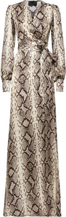 Philipp Plein Kleedjes, Dames, Bruin, S, Satijn, Python Silk Print Lange Jurk