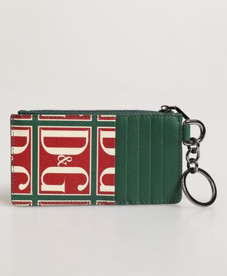 Dolce & Gabbana Green Calf Leather Logo Print Monogram Card Holder Mens Wallet