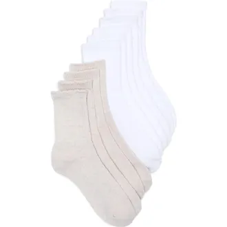 Elie Tahari 5-Pack Full Cushion Mid Crew Socks in Oatmeal Heather/White at Nordstrom Rack, Size 9/11