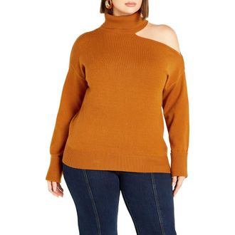 City Chic Open Shoulder Turtleneck Sweater in Honey at Nordstrom