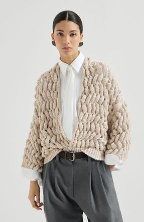 Brunello Cucinelli Dazzling waves cardigan in Sand at Nordstrom, Size Xx-Small
