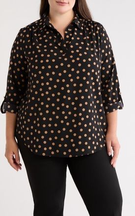 Anne Klein Polka Dot Roll Tab Sleeve Top in Anne Black/vicuna at Nordstrom, Size 3X