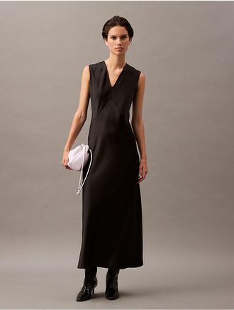 Calvin Klein Womens Sleeveless Satin V-Neck Dress - Black - 4