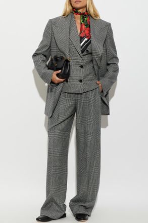 Dolce & Gabbana Wool Trousers With A Checked Pattern, Womens, Grey