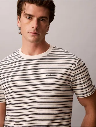 Calvin Klein Mens Liquid Touch Striped Crewneck Tee - White - 2XL