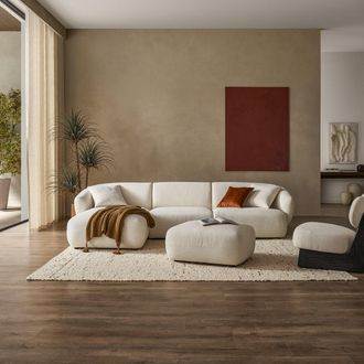 Castlery White Performance Boucle Left Chaise Sectional Sofa with Ottoman | Auburn by Castlery