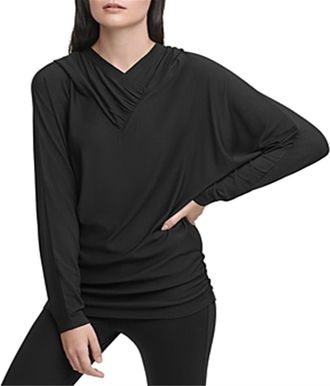 DKNY Womens Draped Dolman Sleeve Hoodie Sweater Black Size Medium