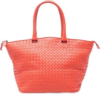 Bottega Veneta Pre-owned Tote Bags, female, Red, Size: ONE SIZE Pre-owned Woven Leather Tote Bag