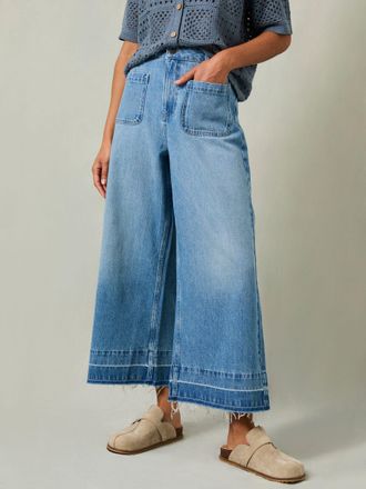 Fat Face FatFace Hettie Light Blue Wide Leg Crop Jeans