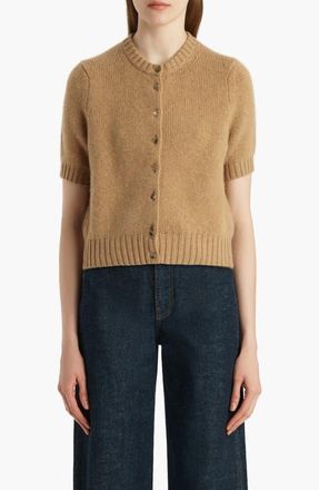 Khaite The Nora Short Sleeve Cashmere Cardigan in Biscotti at Nordstrom, Size X-Large