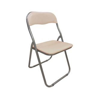 Dmora Silla Plegable Marbella, Silla Que Ahorra Espacio, Silla Para Invitados, Asiento Para Reuniones De Cuero Ecol&oacute;gico, 43x47h80 Cm, Beige, Con Embalaje R