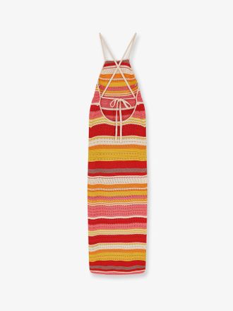 Laneus Crochet-Pattern Striped Cotton Dress - Multicolor