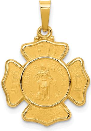 Diamond2Deal 14k Yellow Gold and Satin Hollow St Florian F. D. Badge Medal Pendant